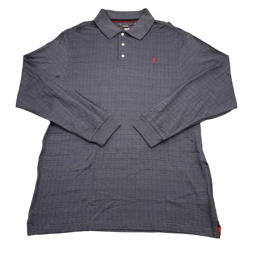 Payne Stewart Shirt Mens LS L Black Gray Check Legacy Polo 100% cotton Casual